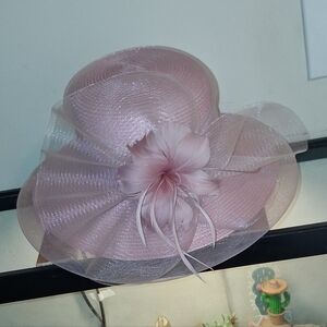 Ladies' Pink Straw Occasion Hat with Floral Accent